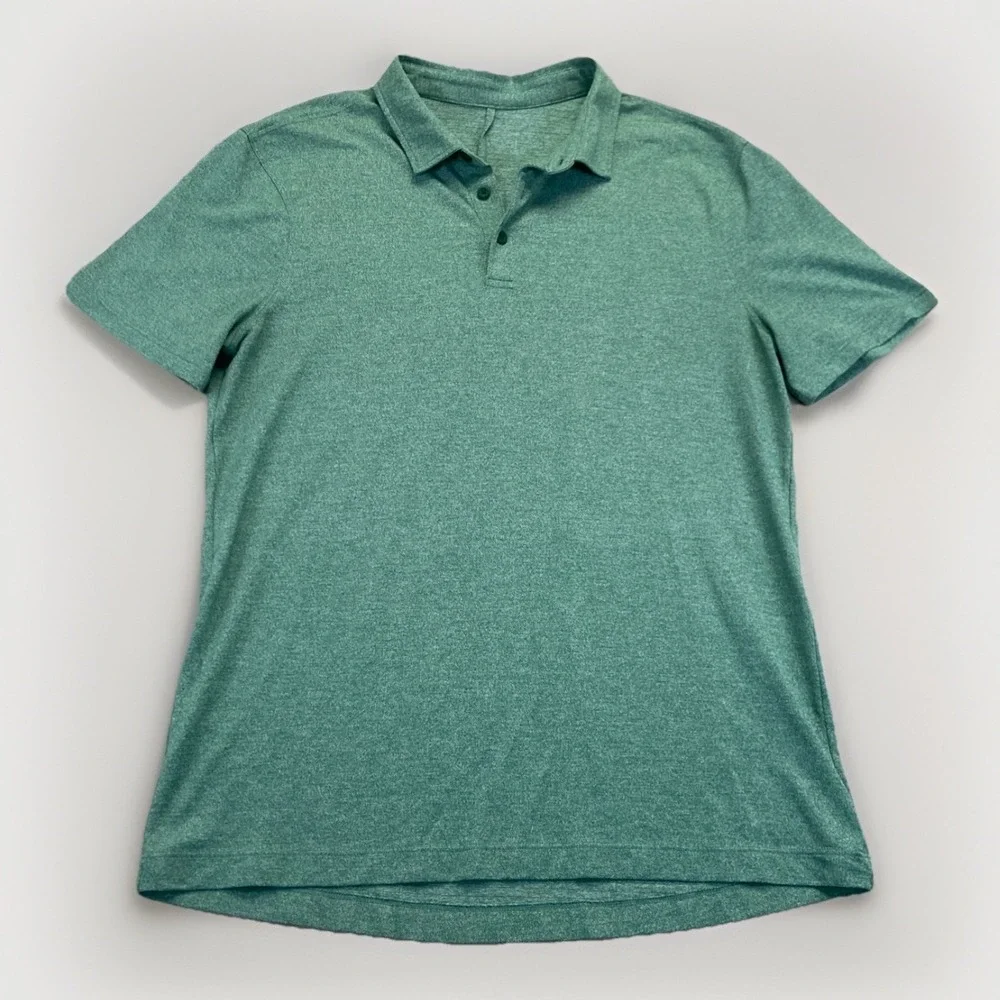 Lululemon Evolution Polo Shirt Mens L M3DZPS Pique Fabric Heathered Green Preppy
